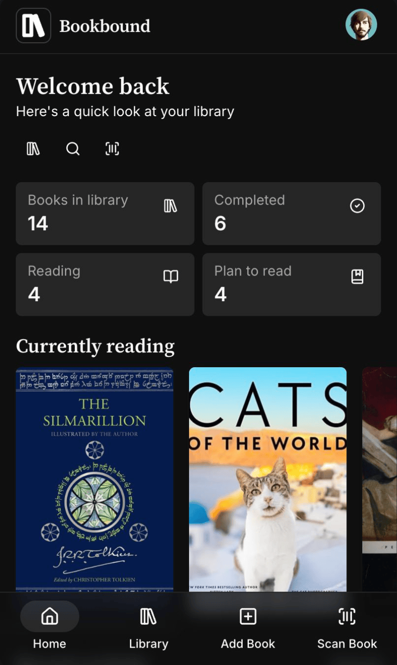 Bookbound dashboard showing stats and recent activity