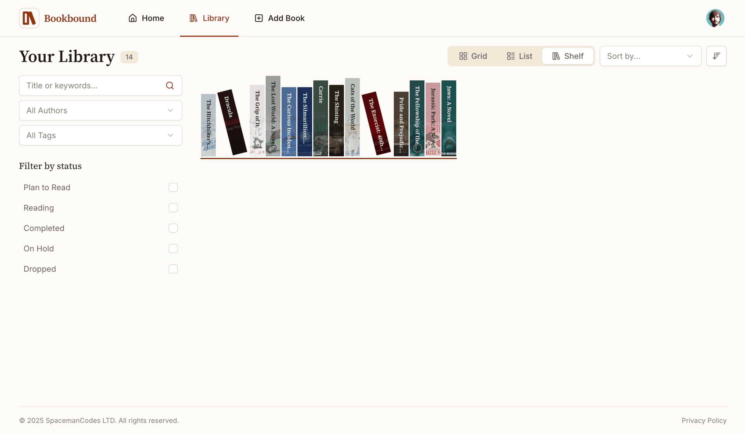 Alternative library view with shelf layout