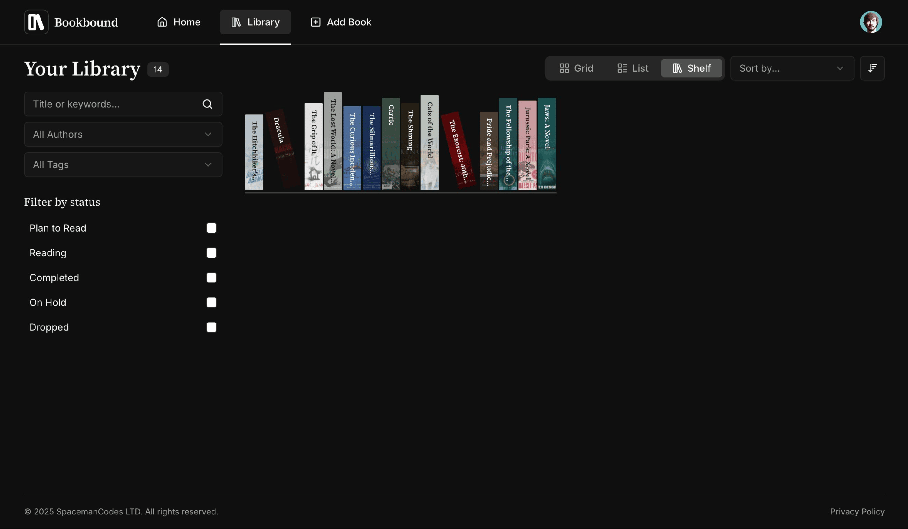Alternative library view with shelf layout
